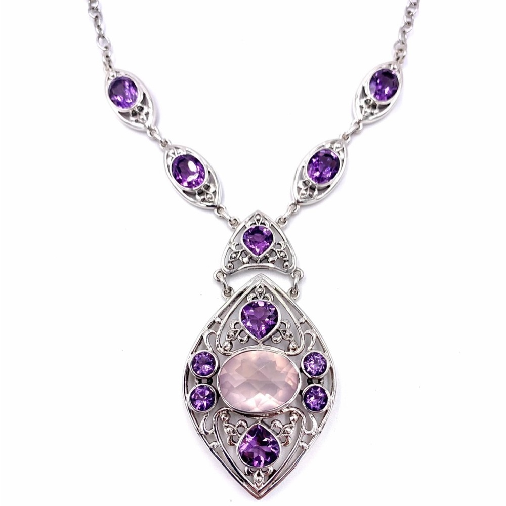 🌟NICKY BUTLER 925 Sterling Silver Rose Quartz Celtic Knot Necklace Brand… - Picture 2 of 12